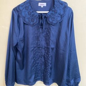 Royal Blue  Blouse with embroidered collar